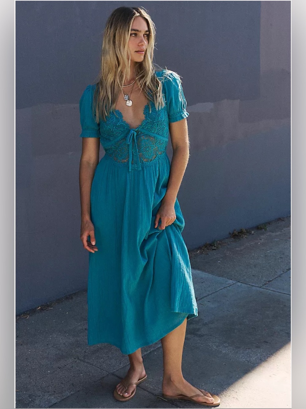 Teal free people all you need is Lace Maxi Dress - Women size small